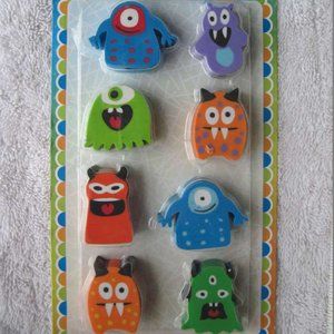 8 Monster Eraser Pencil Toppers Reward Party Favors Goodies Stocking Valentine